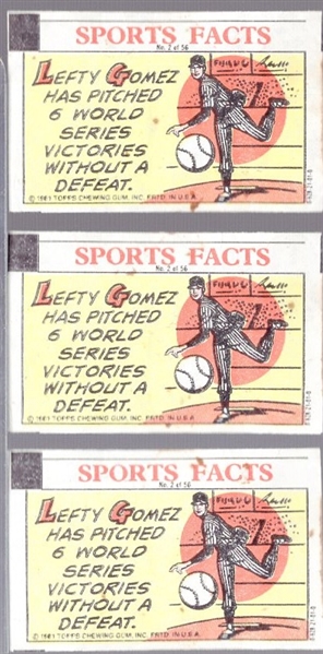 1981 Topps Sports Break Sports Facts Comics Bsbl. #2 Lefty Gomez, Yankees- 3 Comics