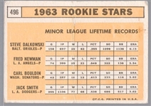 1963 Topps Bsbl. #496 1963 Rookie Stars- Dalkowski/ F. Newman/ C. Bouldin/ Jack Smith