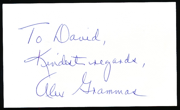 Autographed & Personalized Alex Grammas 3x5" Card