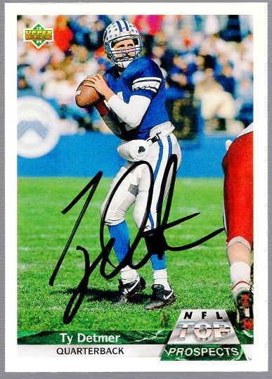 Autographed 1992 Upper Deck Ftbl. “Gold" #G11 Ty Detmer, BYU