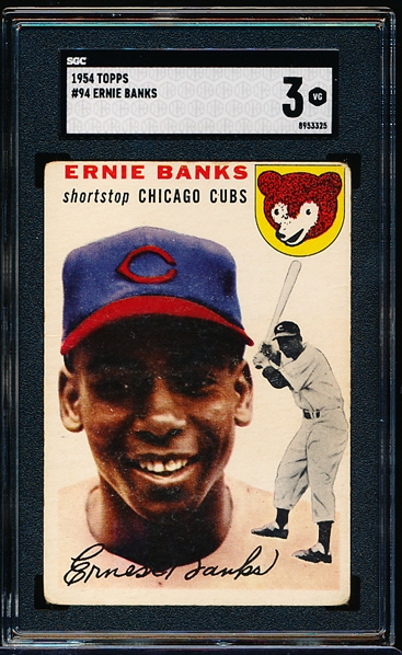1954 Topps Baseball- #94 Ernie Banks, Cubs- Rookie! - SGC 3 (Vg)