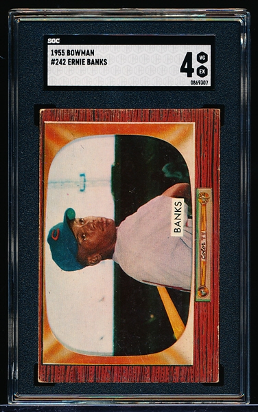 1955 Bowman Baseball- #242 Ernie Banks, Cubs- SGC 4 (VgEx)- Hi#.