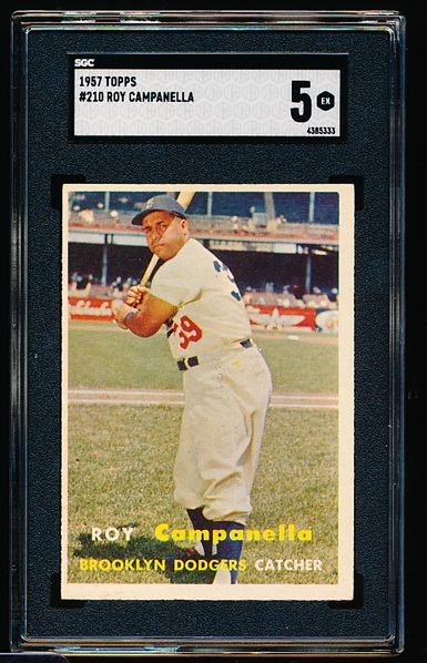 1957 Topps Baseball- #210 Roy Campanella, Dodgers- SGC 5 (Ex)