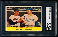 1958 Topps Baseball- #436 Rival Fence Busters- Mays/Snider- SGC 5.5(Ex+)