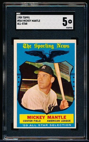 1959 Topps Baseball- #564 Mickey Mantle All Star- SGC 5 (Ex)