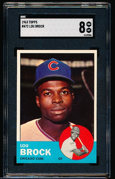 1963 Topps Baseball- #472 Lou Brock, Chicago Cubs- SGC 8 (Nm-Mt)