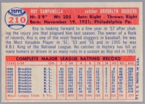 1957 Topps Bb- #210 Roy Campanella, Dodgers