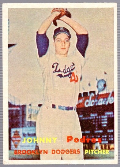 1957 Topps Bb- #277 Johnny Podres, Dodgers- Semi Hi# 