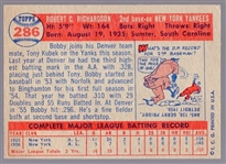1957 Topps Bb- #286 Bobby Richardson RC, Yankees- Semi Hi#