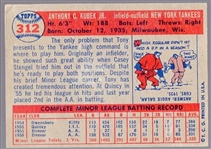 1957 Topps Bb- #312 Tony Kubek RC- Semi Hi#
