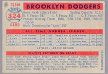 1957 Topps Bb- #324 Brooklyn Dodgers Team- Semi Hi#