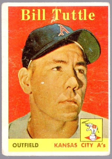 1958 Topps Baseball- #21 Bill Tuttle, KC As- Yellow Letter Variation