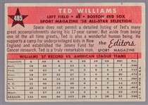 1958 Topps Baseball- #485 Ted Williams All Star