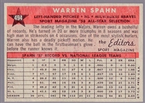 1958 Topps Baseball- #494 Warren Spahn All Star