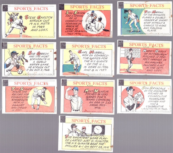 1981 Topps Thirst Break Comics Sports Facts Bsbl.- 10 Diff.