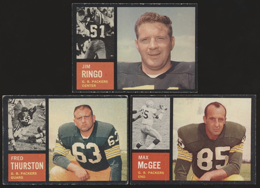 1962 Topps Ftbl.- 3 Diff. Green Bay Packers SPs