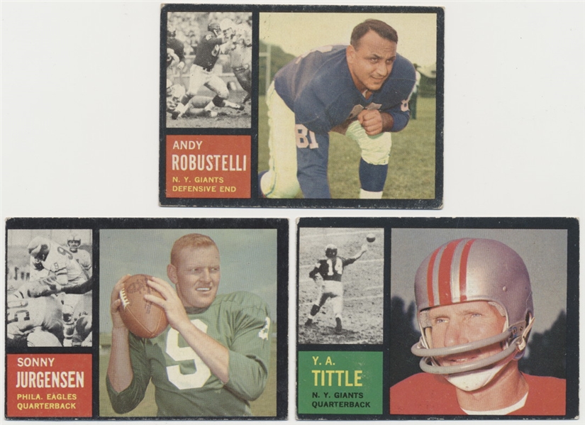 1962 Topps Ftbl.- 3 Diff. Cards