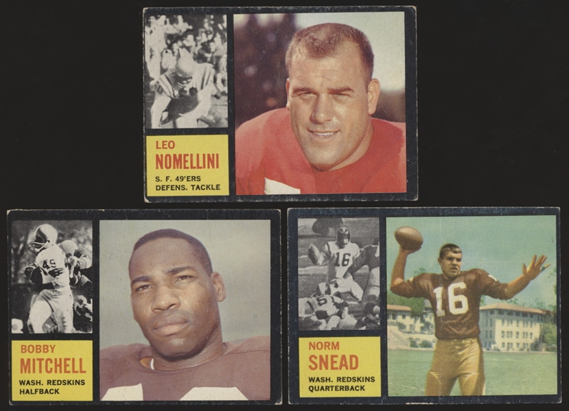 1962 Topps Ftbl.- 3 Diff. Cards