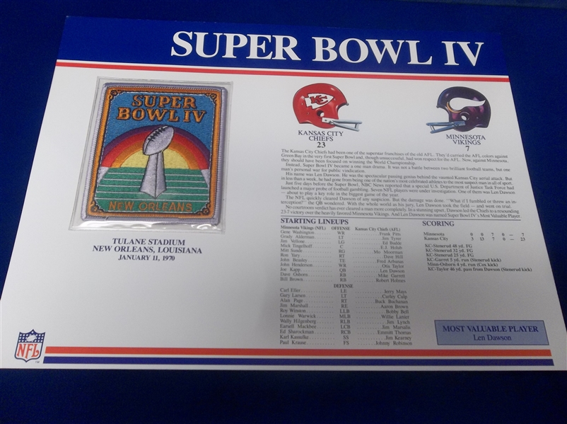Super Bowl IV Willabee & Ward Patch- Chiefs 23 Vikings 7 @ New Orleans