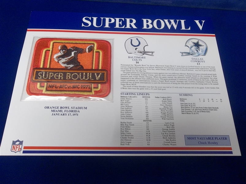 Super Bowl V Willabee & Ward Patch- Colts 16 Cowboys 13 @ Miami