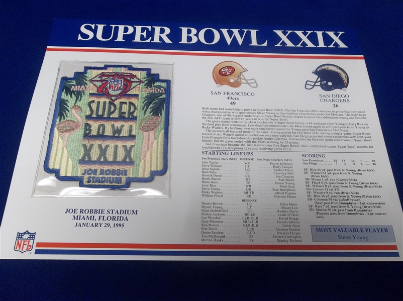 Super Bowl XXIX Willabee & Ward Patch- 49ers 49 Chargers 26 @ Miami