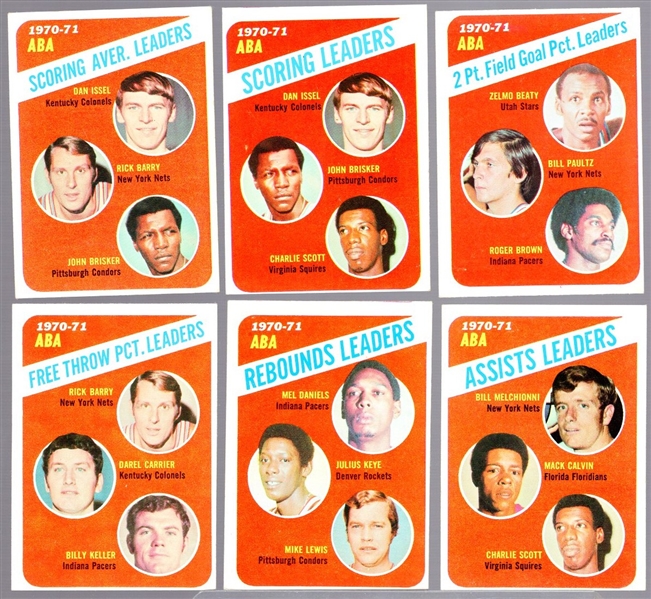 1971-72 Topps Bskbl.- 6 Diff. ABA Leader Cards