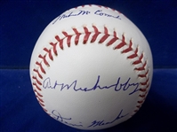Autographed Art Mahaffey, Denis Menke, and Mike McCormick Official MLB Baseball