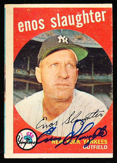 Autographed 1959 Topps Bb- #155 Enos Slaughter, Yankees