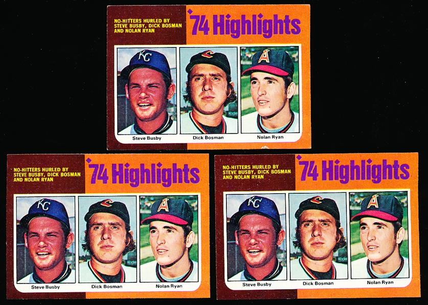 1975 Topps Bb- #7 Ryan/ Bosman/ Busby HL- 3 Cards