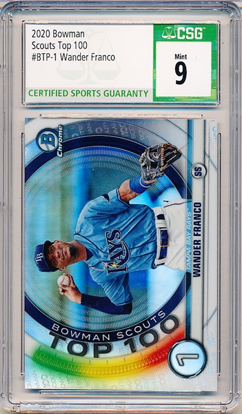 2020 Bowman Bb- “Scouts Top 100"- #BTP-1 Wander Franco- CSG Graded Mint 9.