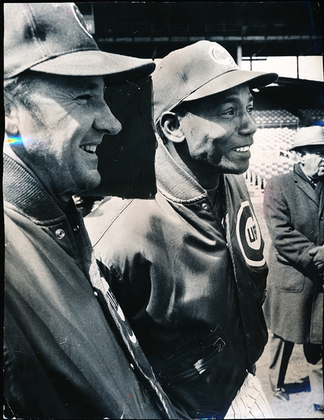 5/19/75 Ernie Banks & Lew Fonseca Watching Cubs Batting Practice 8-1/2" x 10-3/4" Photo