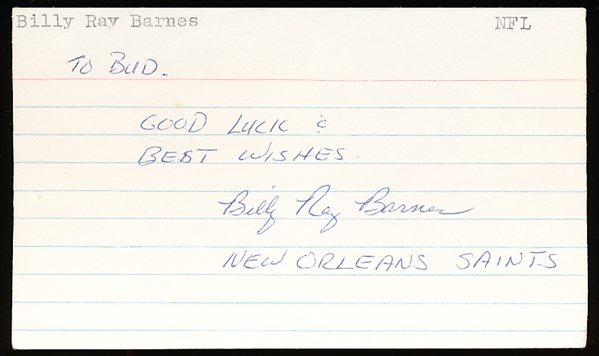 Autographed & Inscribed Billy Ray Barnes 3x5" Card