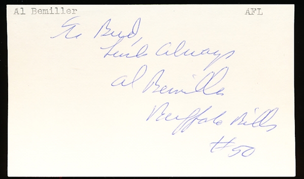 Autographed & Inscribed Al Bemillar 3x5" Card