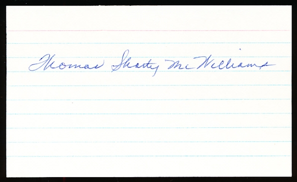 Autographed Thomas Shorty McWilliams 3x5" Card