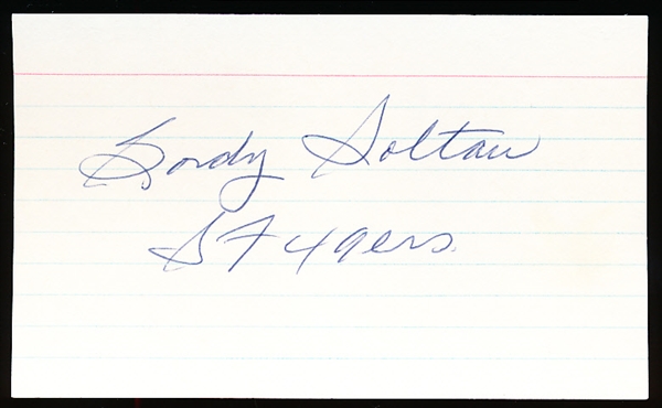 Autographed & Inscribed Gordy Soltau 3x5" Card