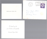 April 4, 1958 Elizabeth Taylor Todd and Michael Todd, Jr. Note and Sympathy Acknowledgement Card