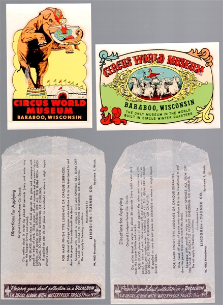 1950s Circus World Museum Non-Sports Color 3" x 4-½" Automobile Decals- 2 Diff.
