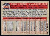 1957 Topps Baseball- #165 Ted Kluszewski, Reds