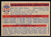 1957 Topps Baseball- #270 Washington Senators- Semi Hi#
