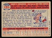 1957 Topps Baseball- #286 Bobby Richardson, Yankees- Rookie Card! Semi Hi# 