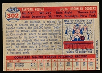 1957 Topps Baseball- #302 Sandy Koufax, Dodgers- Semi Hi# 