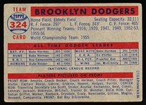 1957 Topps Baseball- #324 Brooklyn Dodgers Team- Semi Hi#