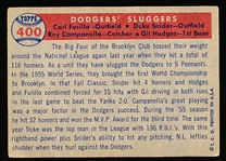 1957 Topps Baseball- #400 Dodgers Sluggers- Furillo/ Snider/ Campanella/ Hodges