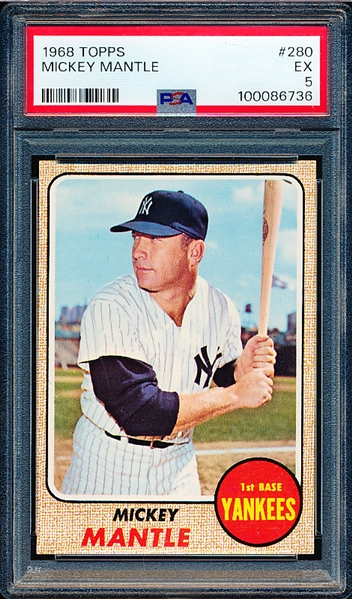 1968 Topps Baseball- #280 Mickey Mantle, Yankees- PSA 5 (Ex)