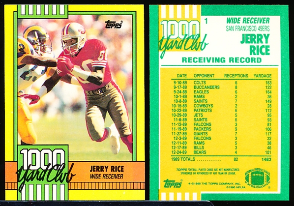 1990 Topps Ftbl. “1000 Yard Club" #1 Jerry Rice- 10 Cards