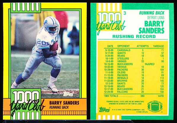 1990 Topps Ftbl. “1000 Yard Club" #3 Barry Sanders- 10 Cards