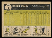 1961 Topps Baseball- #2 Roger Maris, Yankees