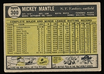 1961 Topps Baseball- #300 Mickey Mantle, Yankees
