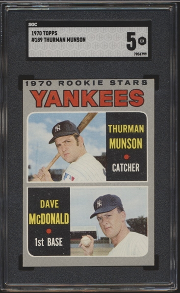 1970 Topps Baseball- #189 Thurman Munson Rookie- SGC 5 (Ex)