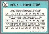 1965 Topps Baseball- #581 Tony Perez RC- Hi#